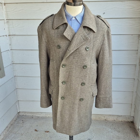 Alpha Industries Other - ALPHA INDUSTRIES Olive Beige Weave Wool Blend Large Mens Military Peacoat Coat